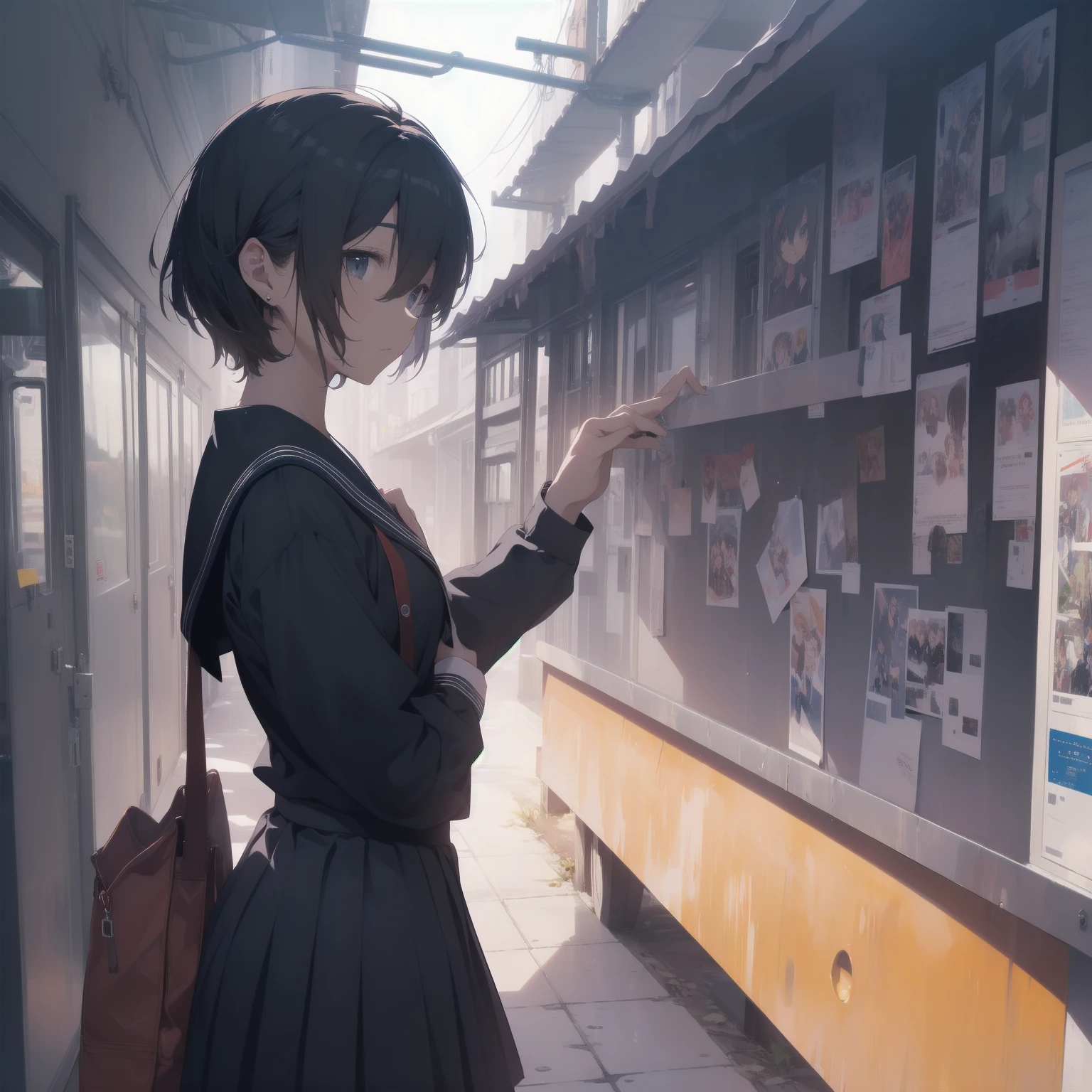 ultra-absurdres-Top quality by artist God, ultra-detailed, high resolution, anime moe artstyle, best anime 8k konachan wallpaper, pixiv contest winner, pool:2810, perfect anatomy,break, 1girl, (Please draw a girl walking sleepily to school alone. )break,(Solo,little female, 13-year-old:1.3),Full limbs, complete fingers,a junior high school student, (very short hair), short cut, flat chest, , small butt, small black eyes, beautiful detailed eyes, well-proportioned iris and pupils, expressive eyes, highres detailed hair, soft expression, salor school_uniform, sailor collar, serahuku, bow, pleated skirt,(Detailed Lighting), (Detailed background), in the School commute route. break,super detailed skin, Best cinematic lighting powered by famous artist, 8k,beauty illustration,photoshop_(medium),very aesthetic,break,((artist:kotorai )), artist:clamp ,artist:carnelian ,artist:kantoku ,

