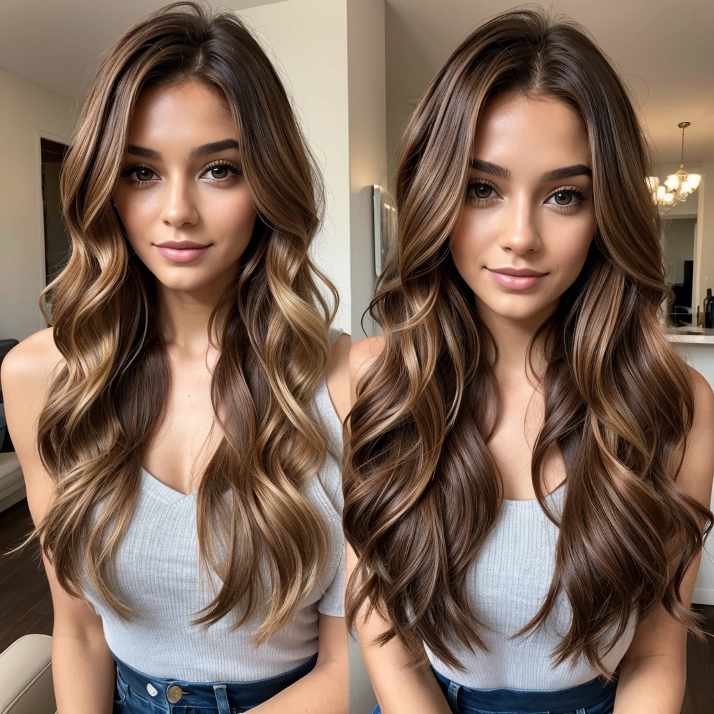 Woman, chestnut wavy hair , Slim and beautiful