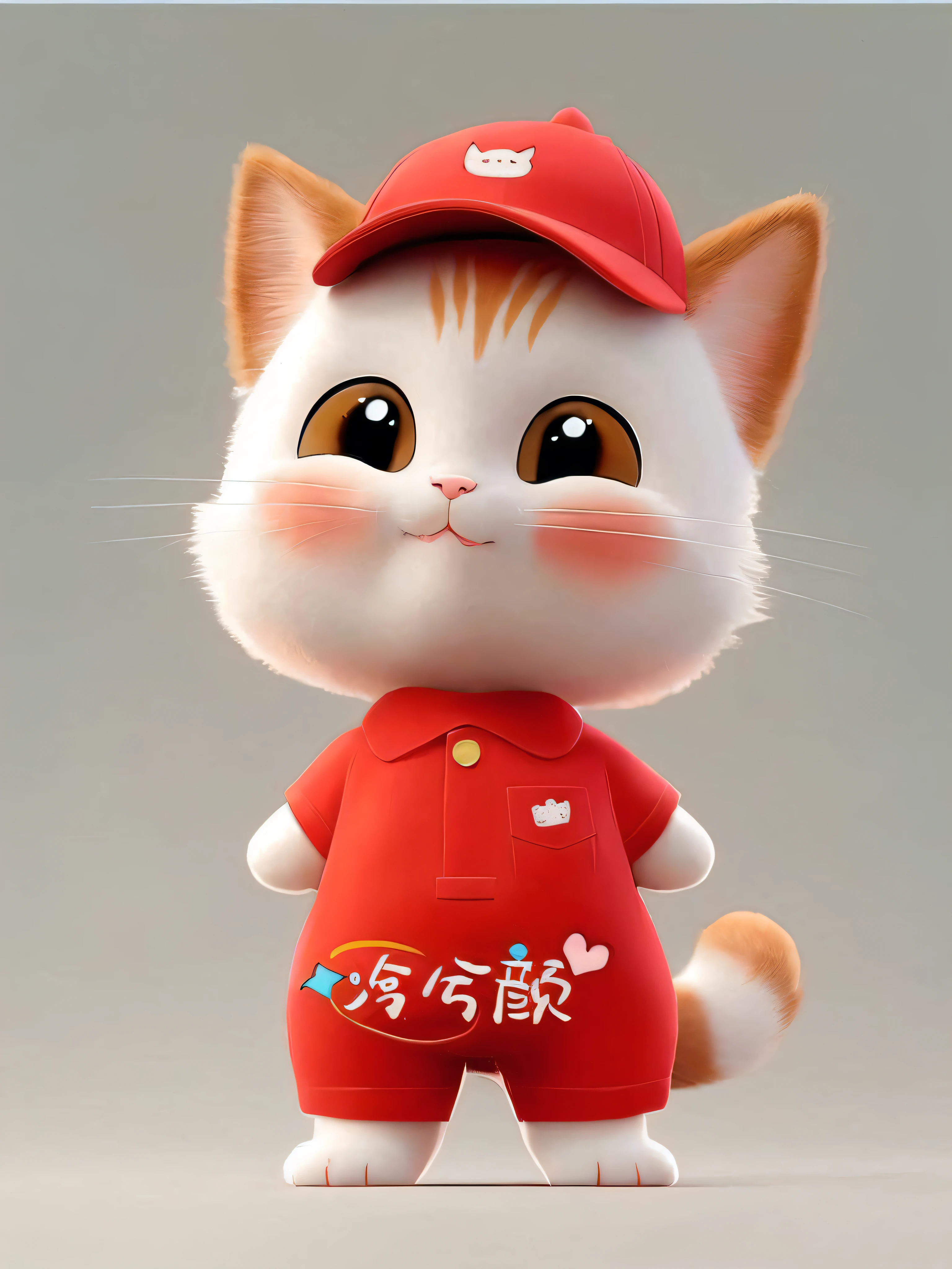 there is a cat with a red cap and a red overalls, cute character de dibujos animados, anime visual of a Pretty cat, a Pretty cat, Adorable digital painting, by Li Fangying, gato kawaii, very beautiful Pretty catgirl, cute character, by Yao Tingmei, beautiful 3d render, Pretty cat, Pretty cat photo, cute cartoon, by Cheng Jiasui