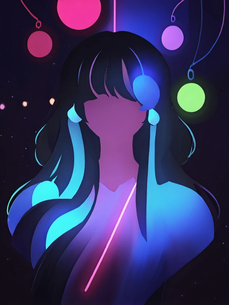 Disco、long hair、A shot from below、Lots of spotlights、neon