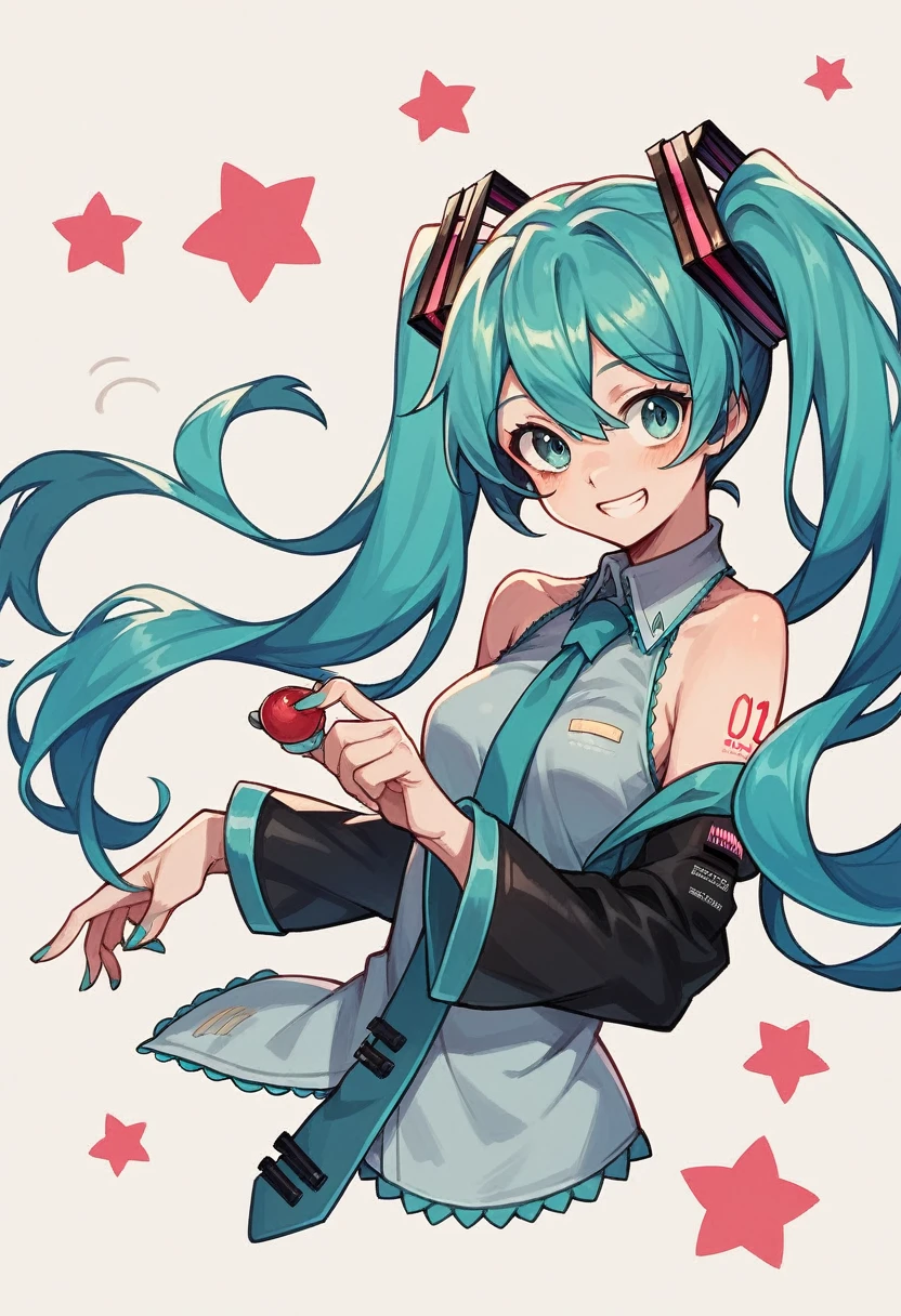 Hatsune miku smiling with big 