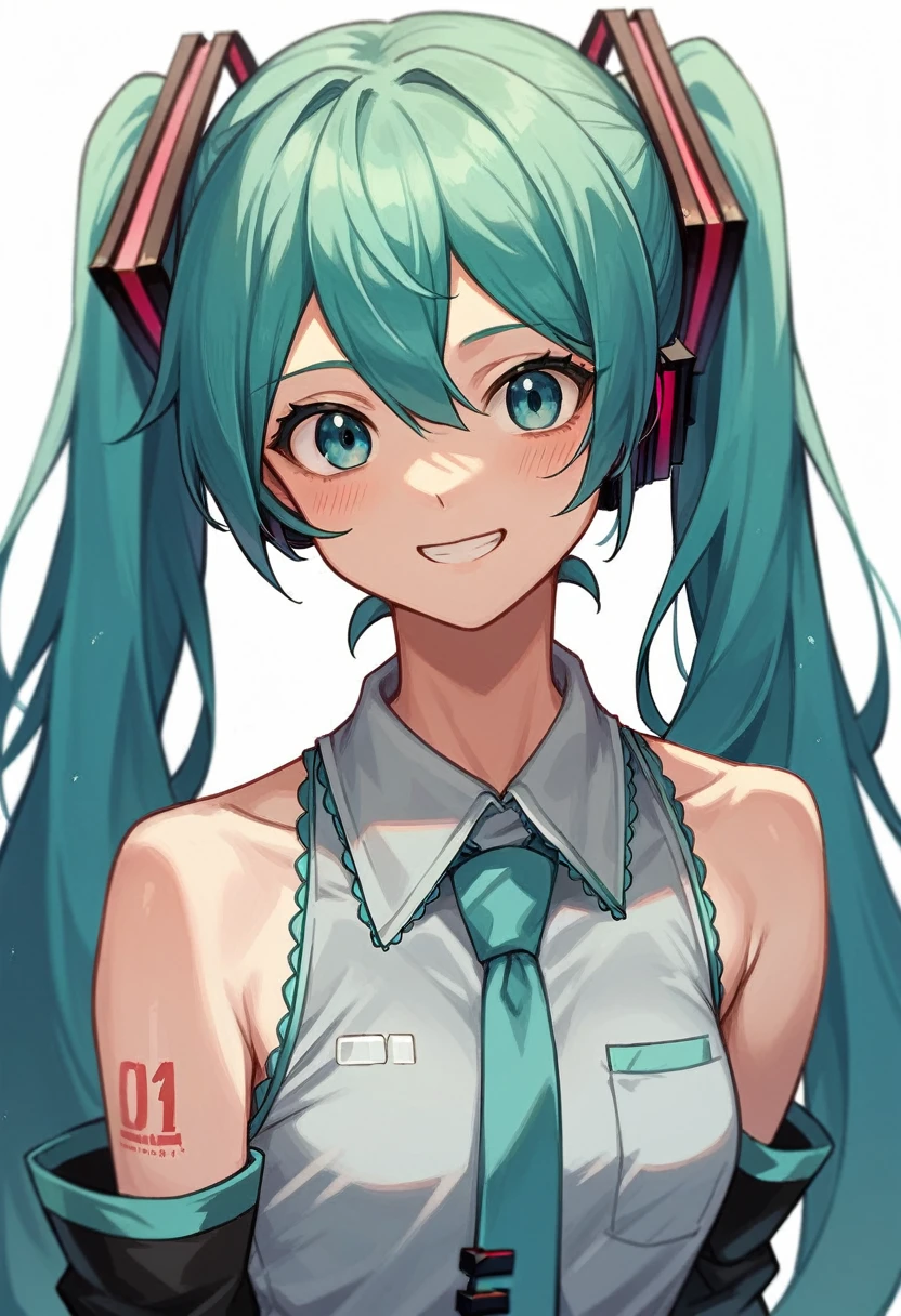 Hatsune miku smiling with big 