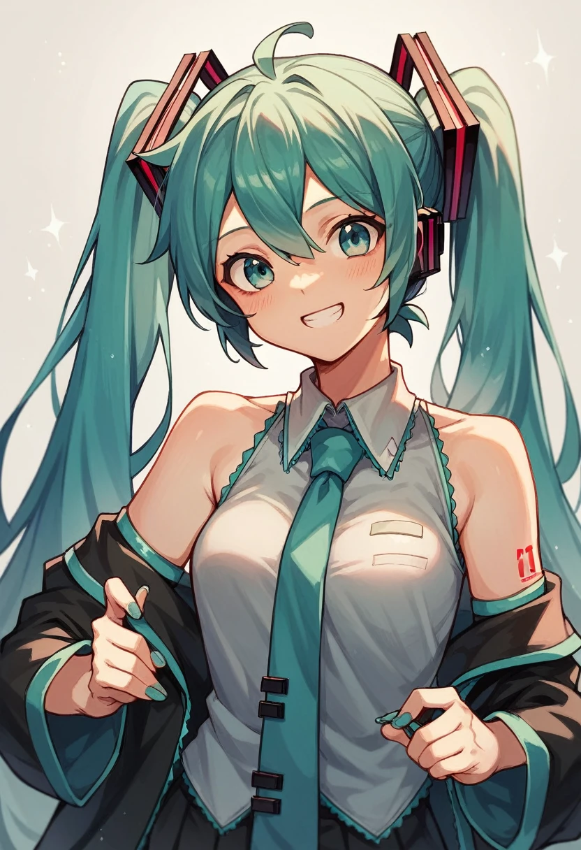 Hatsune miku smiling with big