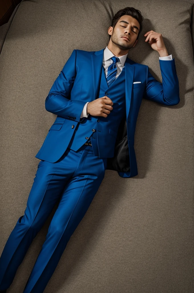A blue suit man sleep 