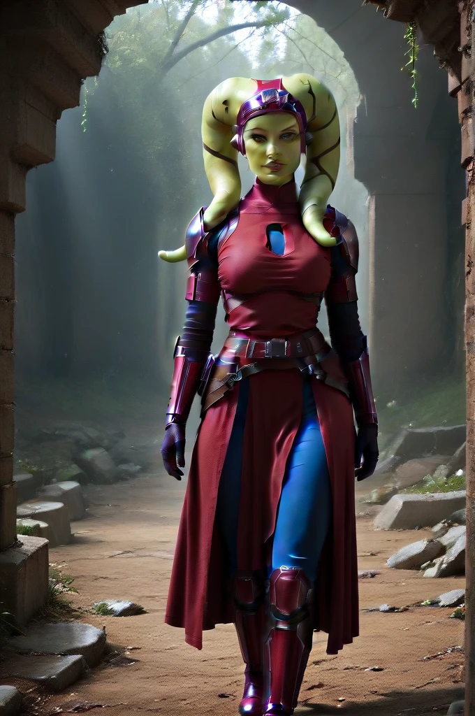 a ((fall body)) (((hera syndulla))) ((green skin )) ((female twi'lek ))mandalorian,walking on snow coverd ruins , ((green fire eyes )) , beautiful detailed eyes, beautiful detailed lips, extremely detailed face, long eyelashes, mandalorian armor, sci-fi, cinematic lighting, dramatic, epic, intricate details, hyper-realistic, 8k, high-quality, photorealistic
