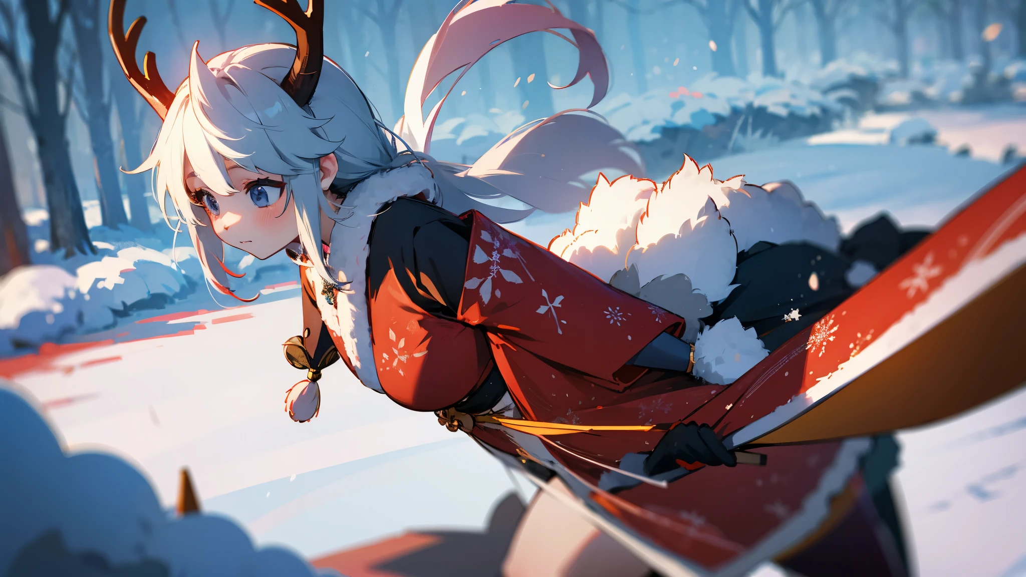 A raindeer girl with horn, 1girls, japanese,anime,My Deer Friend Nokotan