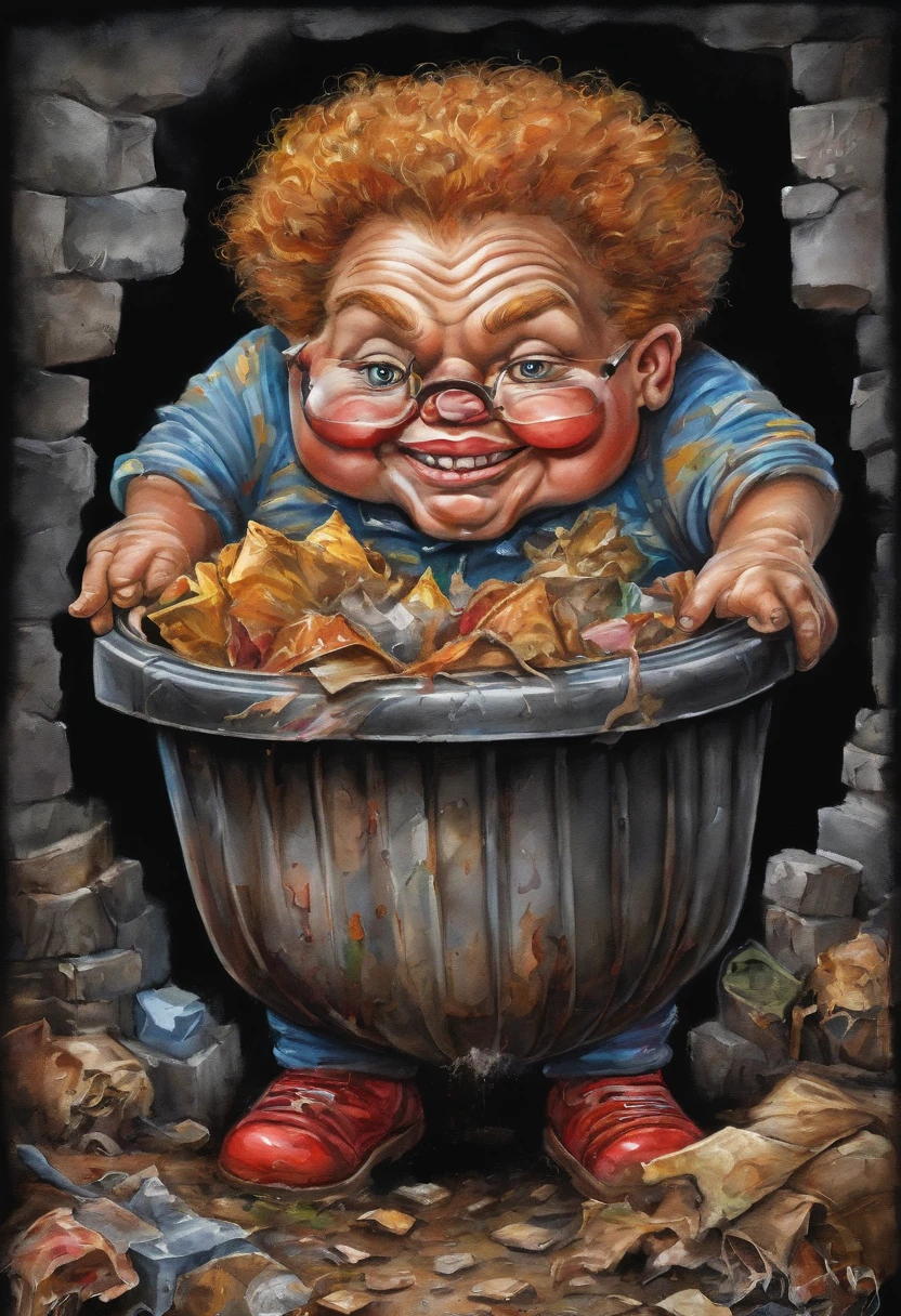 ((??? falling into vat of acid with bones floating in it, garbage pail kids style)), under water, 3d cartoon, high quality, detailed,