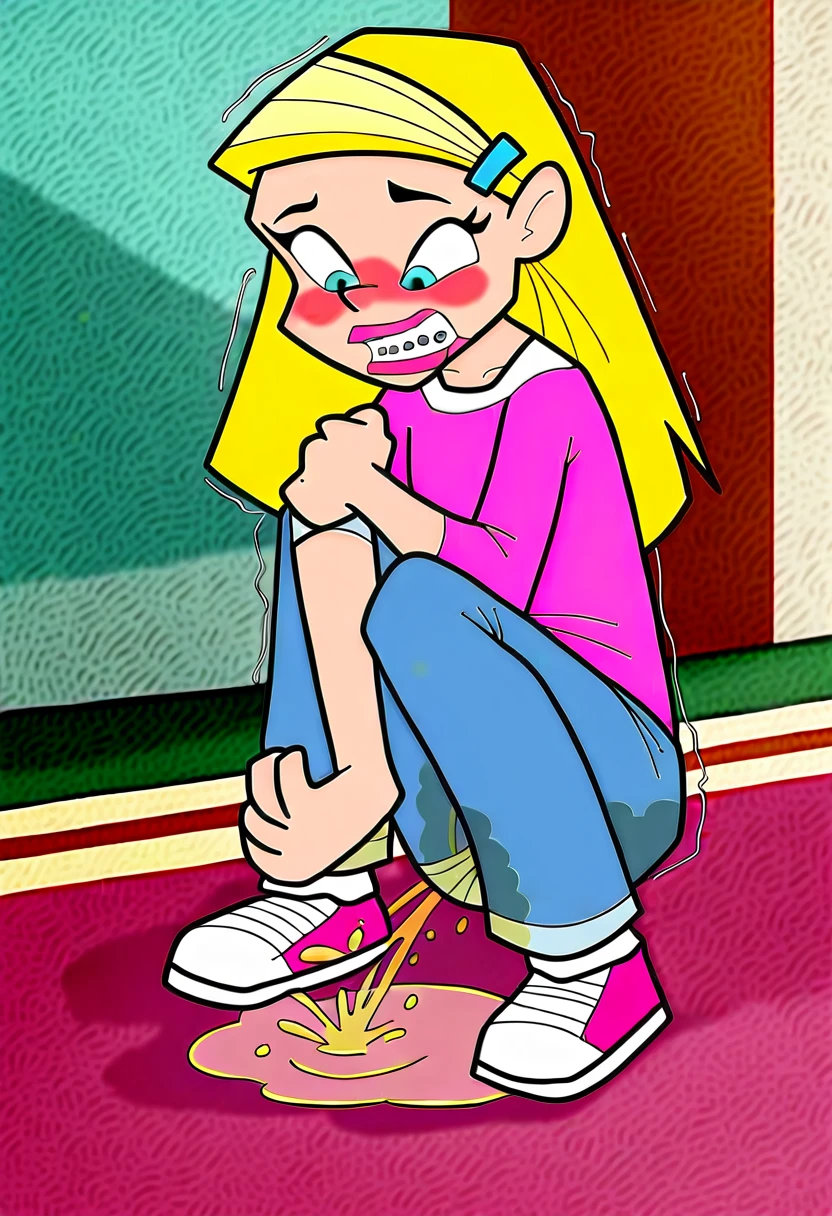 score_8, score_9, 1girl, dee dee, blonde hair, short twintails, blue eyes, ballet dress, ((( 5 toes, pink toes nails, tied ankles together , tied arms , Focus full body, with no shoes, sit on a chair))), 