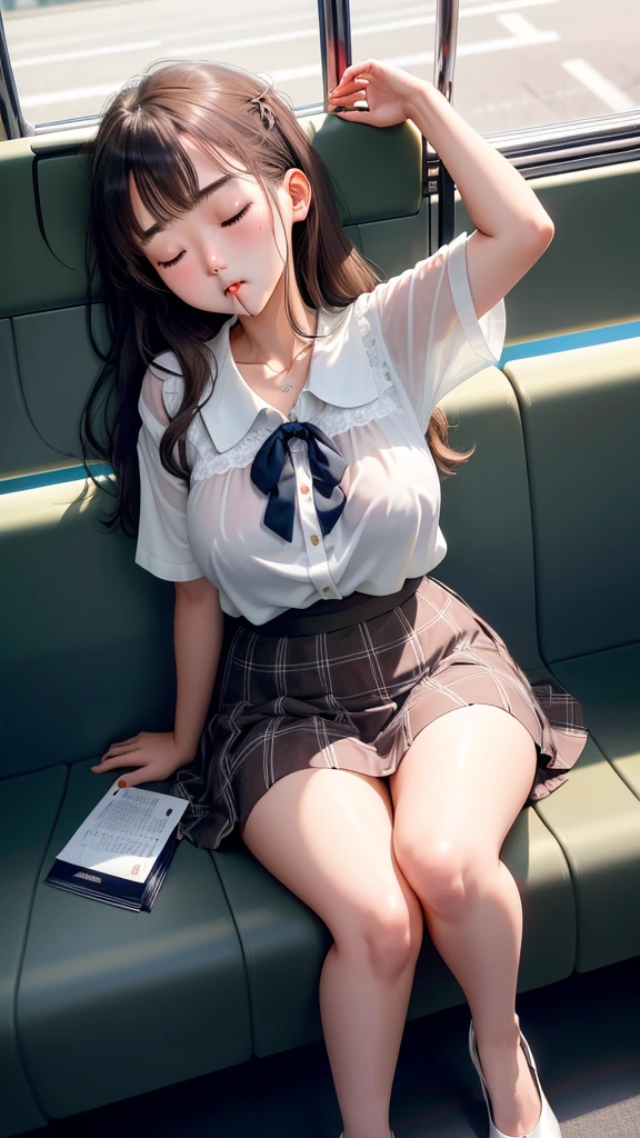 female high-school student、masturbation、Caress yourself、pleasant sensation、Close both eyes、Open your mouth wide、open one's legs、Fluttering the chest