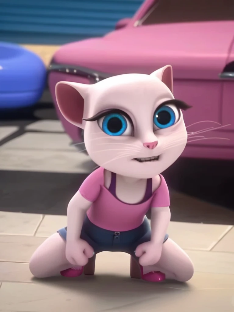 solo focus, a_la, 1girl, cat, white fur, long whiskers on each side of face, large brilliant blue eyes, large black eyelashes, small pink nose, triangular ears with pink canals, small breasts,     looking at viewer, squatting, front view, spreading legs, platform high heels, score_9, score_8_up, score_7_senos y vaginadesnuda quítanos en la ropa