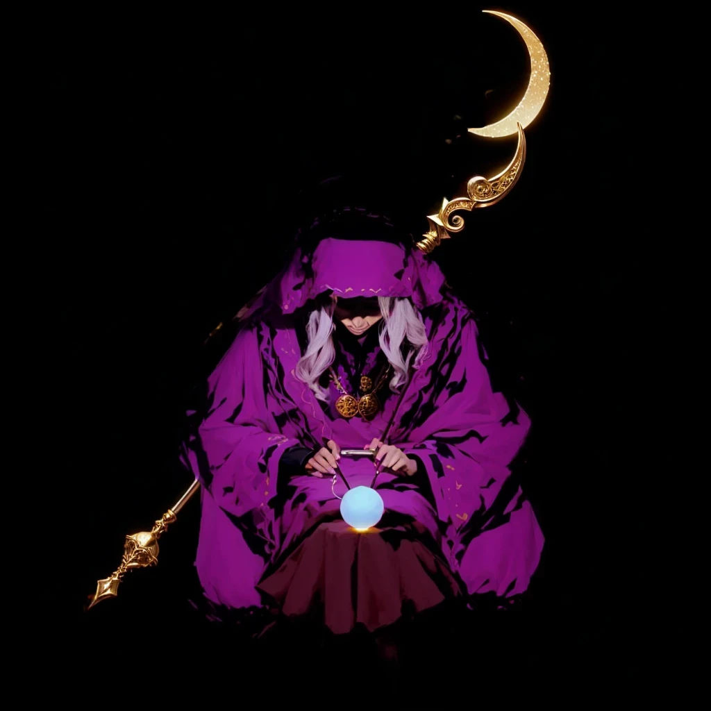 A staff decorated with a crescent moon