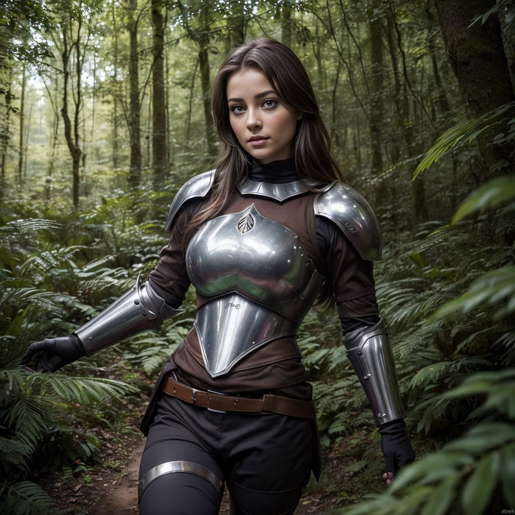 un sérafimsakura, yeux parfaits, (ultra realistic:1.5), (debout dans la forêt:1.2), (photo en gros plan:1.5), (armure de paladin noire:1.2), (complexe:1.2), (regarder la caméra:1.2), (best quality:1.2),