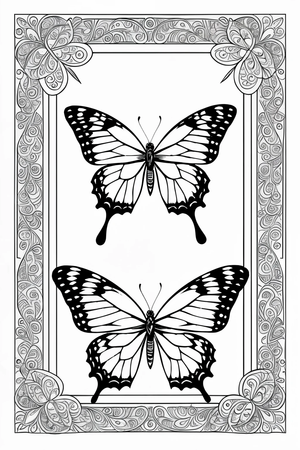 ((best quality)), ((masterpiece)), (detailed), line art for coloring, combine beautiful butterflies with intricate paisley designs