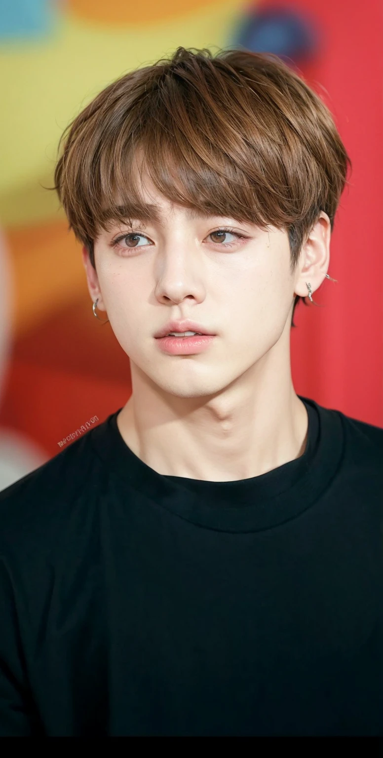 Jungkook bts comFundo simples, slightly separated lips, pointed ears, abstractionism, Expressionismo abstrato,