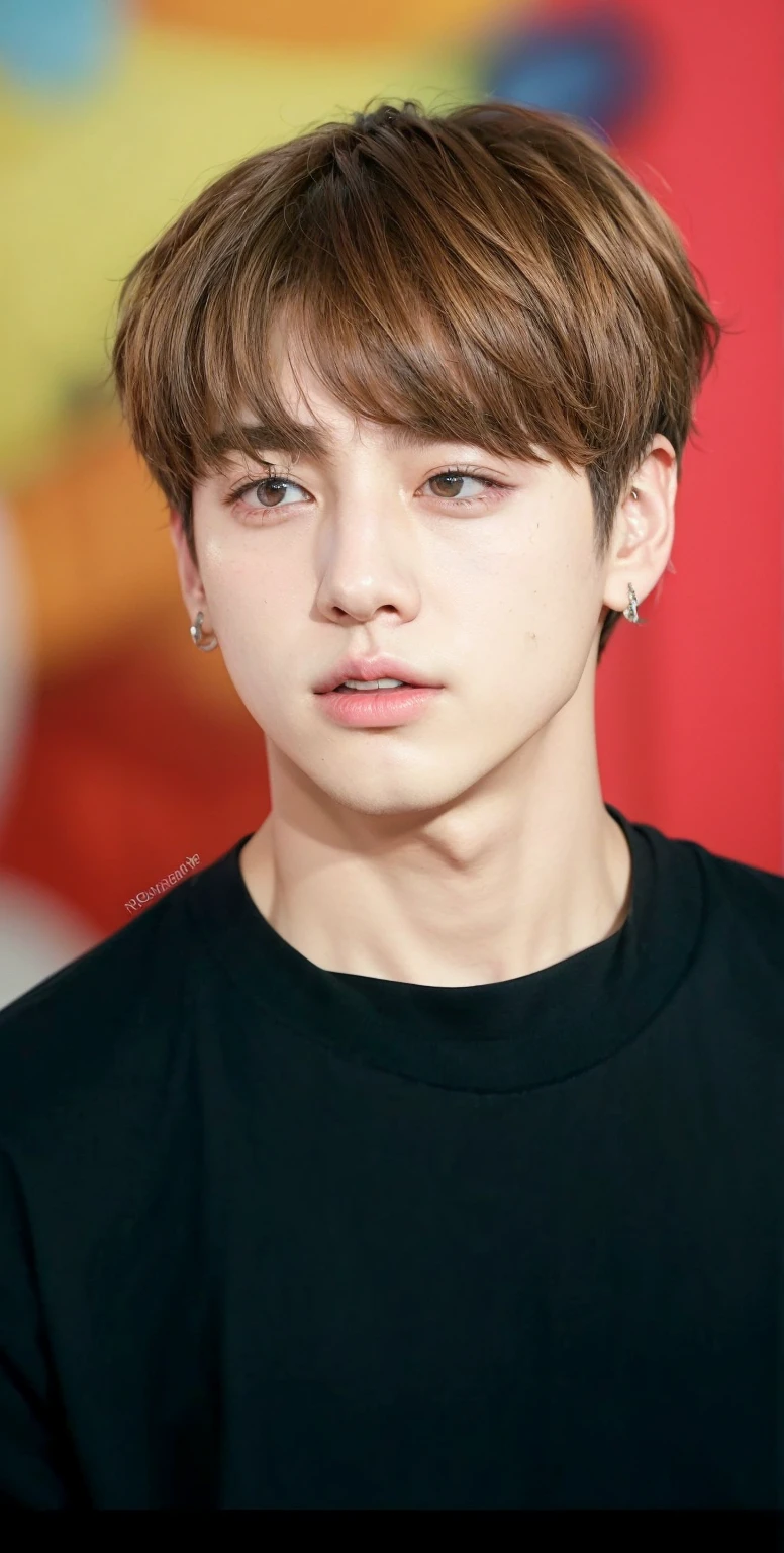 Jungkook bts comFundo simples, slightly separated lips, pointed ears, abstractionism, Expressionismo abstrato, 