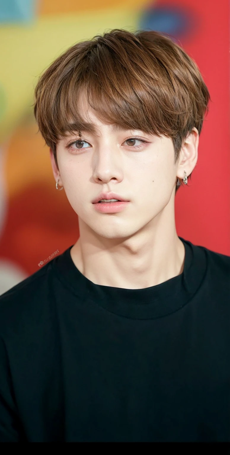 Jungkook bts comFundo simples, slightly separated lips, pointed ears, abstractionism, Expressionismo abstrato,