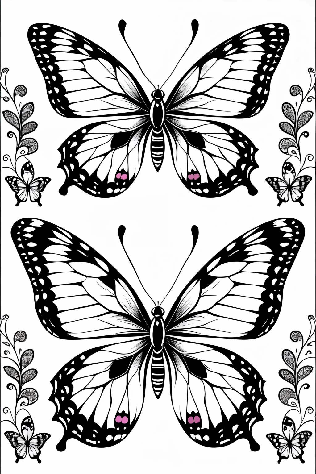 ((best quality)), ((masterpiece)), (detailed), line art for coloring, combine beautiful butterflies with intricate paisley designs