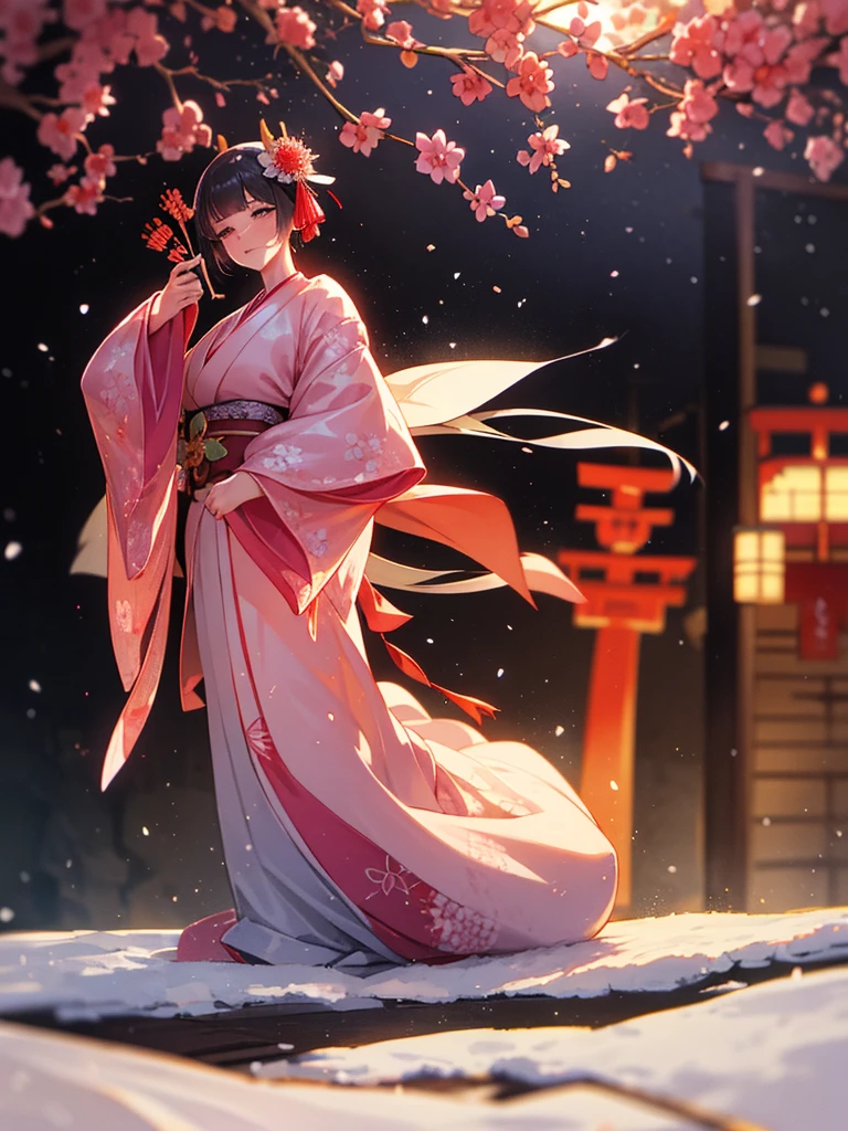 (Sumilux f1.4 50mm , low Latitude old color negative film , cross process , bokeh, flare, chromatic aberration , soft focus, (Shallow focus) , soft glow , Maximum aperture, High Key , Transparent depiction) , kawaii hentai anime , Elegance erotica , Japanese Heian period , Shrine maiden girl, kitsune mask , (round Maro eyebrows) , kimono , (Peony flowers blooming:0.8) , Snow is falling , steamy breath , Kagura Dance , passion , Drinking amazake , Drunkard , seduce , Hyakki yagyo emaki , Demons and monsters run rampant , Clothes come undone , semi nude , on the futon , bare Cleavage