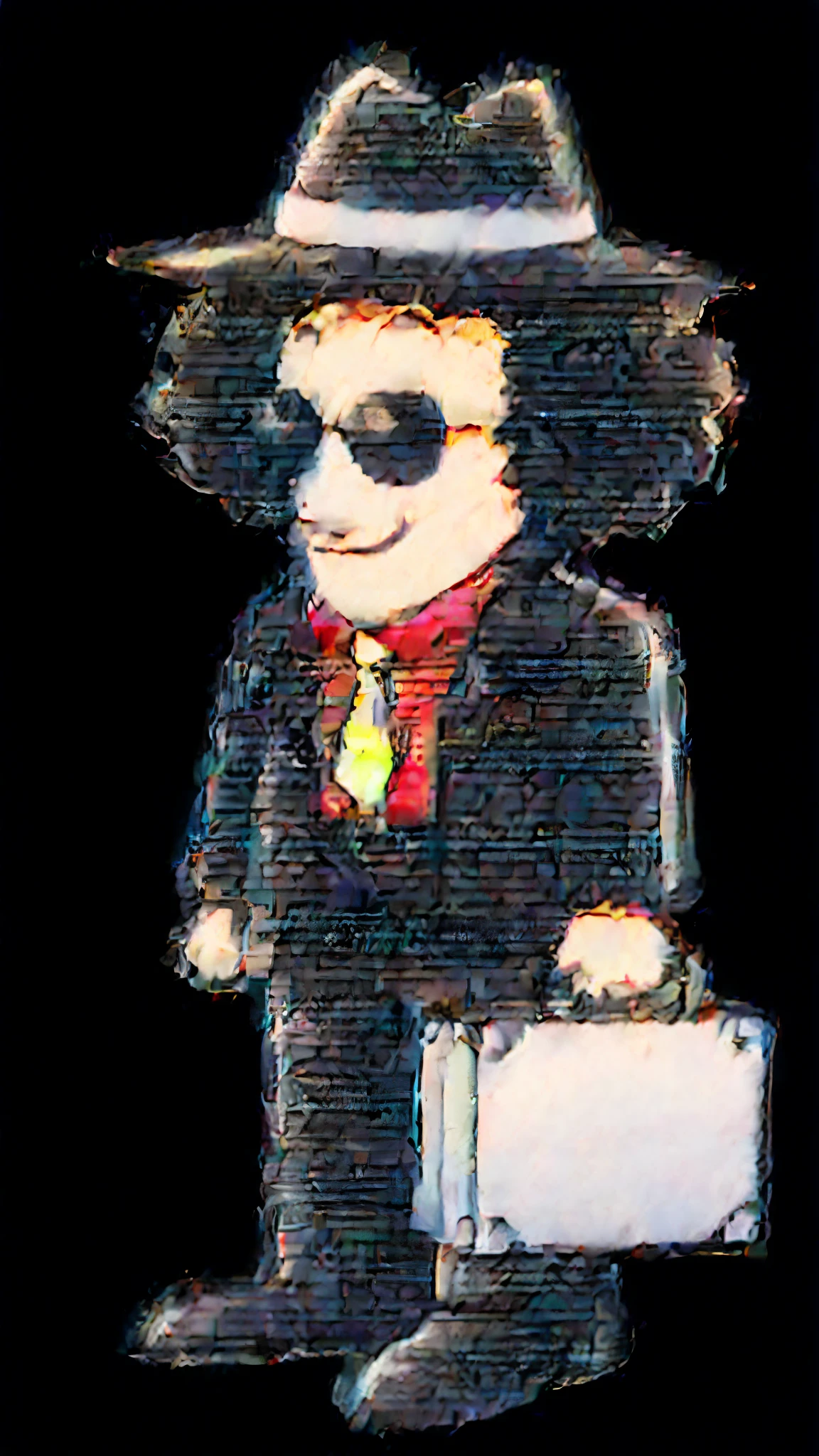 Create a cartoon-style character inspired by a mysterious detective. The character should wear a wide-brimmed black hat, black sunglasses, and have voluminous curly hair. He should be dressed in a black suit with a red shirt underneath, and a bright yellow tie. The character should be holding a gray briefcase in one hand. His expression should be confident and charismatic, with a slight smirk on his face. The background can be a dark alley or a dimly lit city street to emphasize the mysterious and noir atmosphere, Michael Jackson