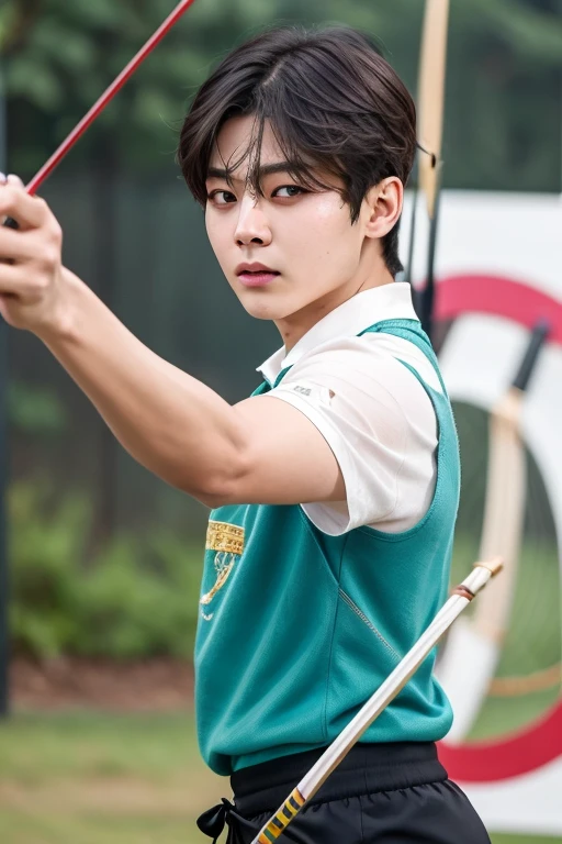 Kim Taehyung participating in an archery competition 