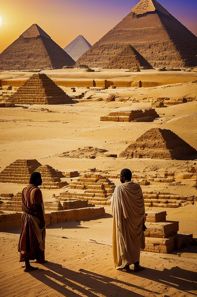 Joseph, with their Egyptian linen garments, now marked by the wealth and power of his position as governor, watched the pyramids of Giza in the distance. The setting sun painted the sky with shades of orange and violet., casting long shadows on the sand and highlighting the grandeur of the ancient structures.
Their eyes, once marked by the pain of betrayal and slavery, now reflected the wisdom and serenity acquired throughout their journey. He remembered when he arrived in Egypt, a young foreigner sold into slavery, and how divine providence guided him through the trials, elevating him to the prominent position he now occupied.
The pyramids, symbols of Egypt's grandeur and power, They also represented overcoming challenges and realizing dreams. Joseph via nelas um reflexo de sua própria história, a reminder that faith in God and perseverance can transform even the most adverse situations into triumph.
A faint smile formed on his lips as he contemplated the landscape.. He thanked God for the journey that had brought him here., and renewed his promise to use his wisdom and influence to guide Egypt and its people through the difficult times ahead. The pyramids, silent witnesses of your rise, remained as a symbol of hope and a reminder of the importance of trusting in divine plans.