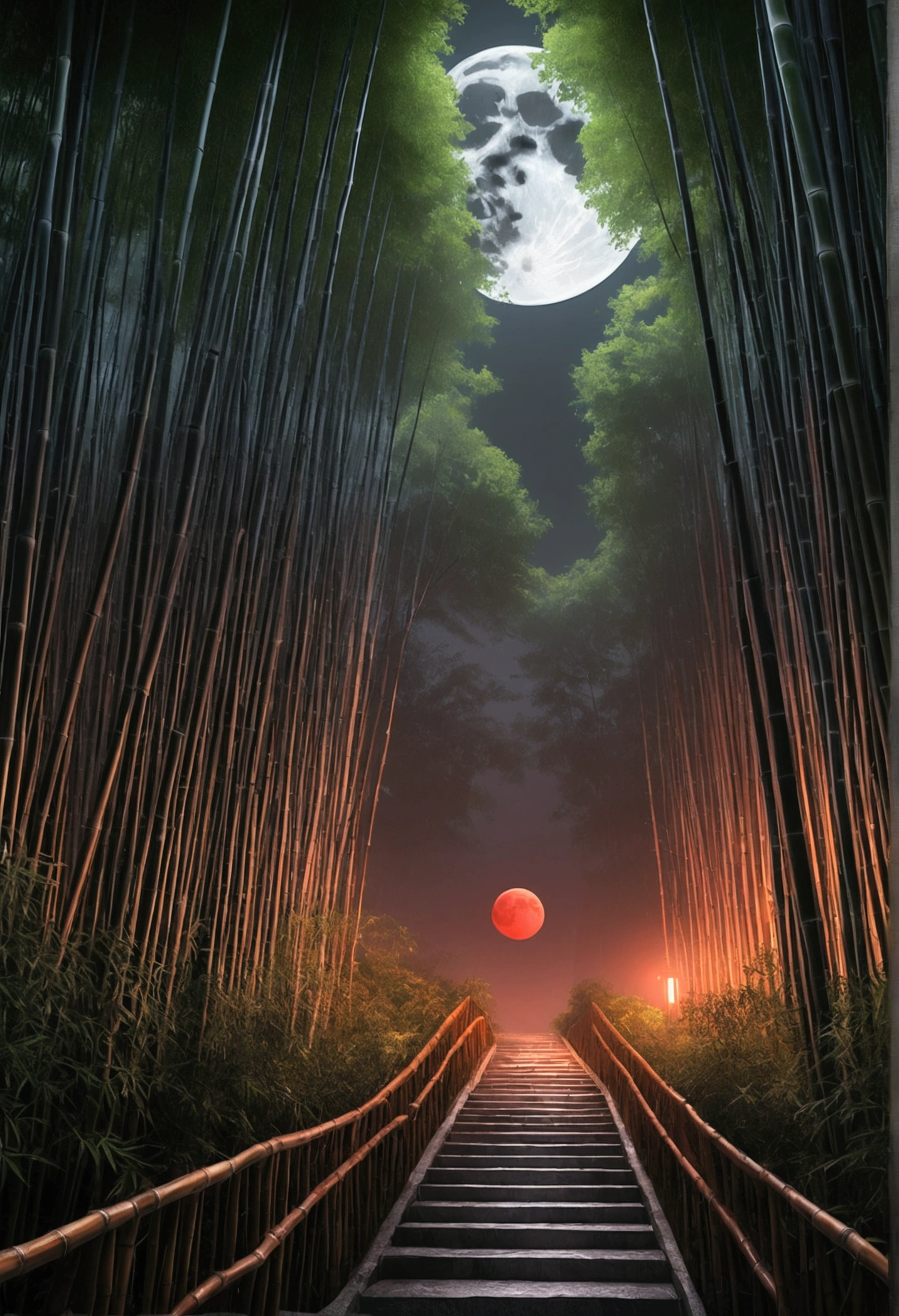 bamboo forest、Large banquet hall、Thick Fog、night、Red Moon、Junji Ito