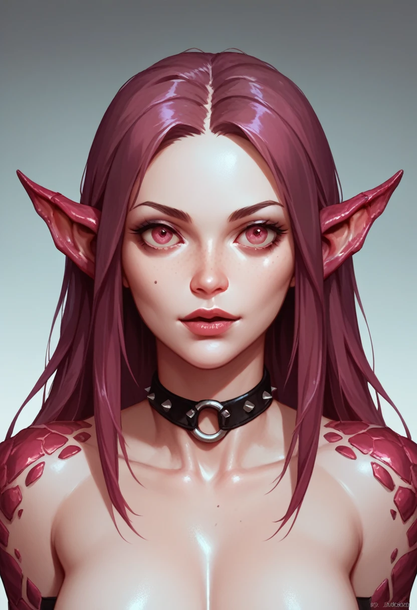 1 girl, monster girl, gradient, colored leather, portrait,  emotion on face 