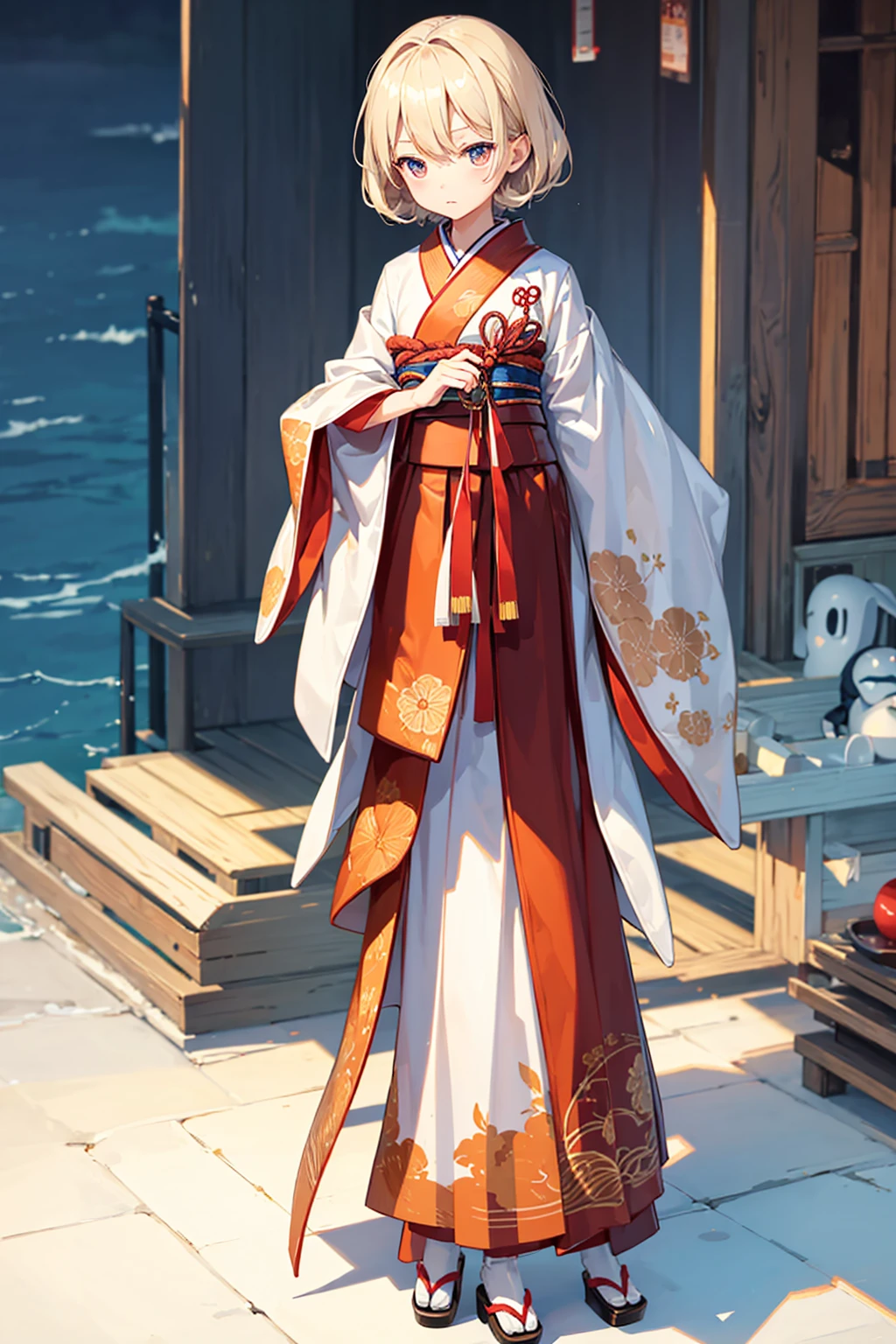 Wooden Humanoid Robot,Wood grain body,child女に似せて作られた,wear the kimono,child,児,Small,Illustrated,Throw the towel forward
