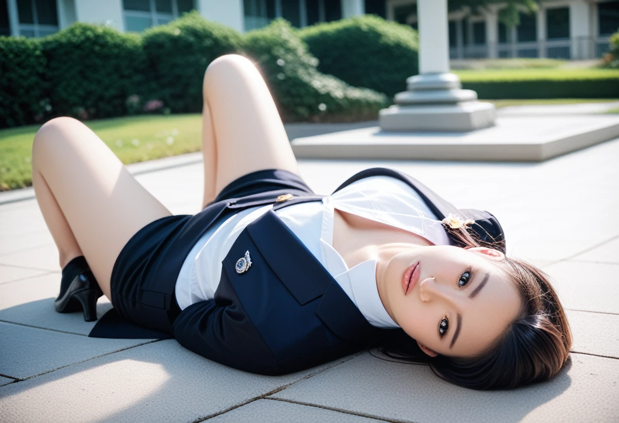 8k, raw photo, best quality, masterpiece, realistic, photo realistic, clear, professional lighting, beautiful face, best quality,ultra high res, realistic japanese beautiful, Super detailed, 1girl, clothed, outdoor, on back, full body