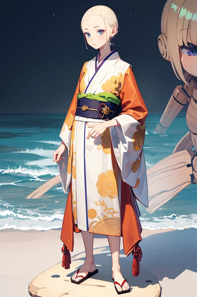 Wooden Humanoid Robot,Wood grain body,女に似せて作られた,wear the kimono,childall,Illustrated,((Hand out a towel)),zoom in