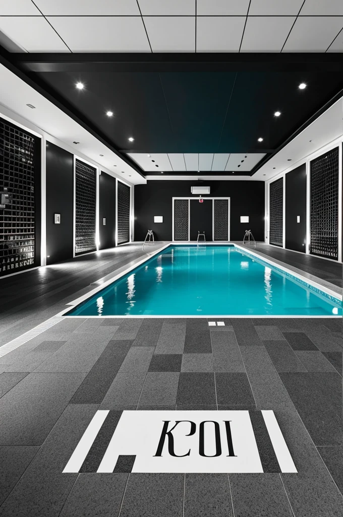 Generate a logo for an event hall with a pool as if it were an old black and white stamp 