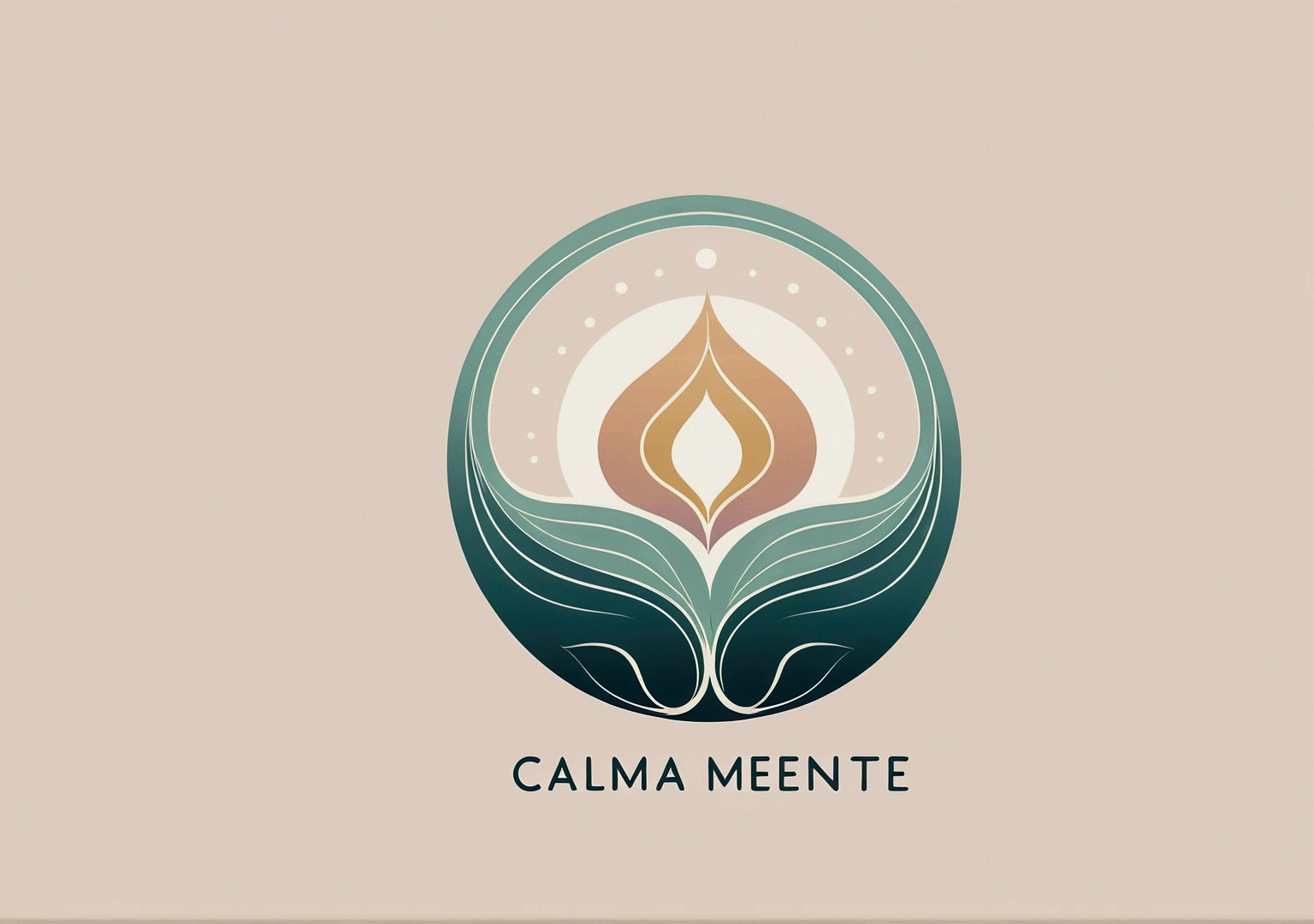 A calming logo for "Calma Mente" symbolizing relaxation, inner peace, and meditation, with soft pastel colors, flowing lines, organic shapes, minimalist design --s 130 --