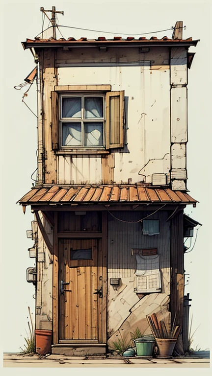 Small house, unfinished sketch, pencil and ink on paper, (simple background:1.2)