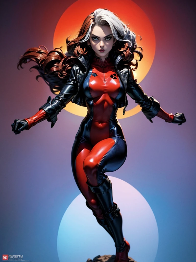Keira Knightley、masterpiece、High quality 4K、villain (X-Men)、Gothic Girl、Sculpted Body Gothic Makeup、Black jacket、Red and blue bodysuit、masterpiece、Highest quality、Cowboy Shots、One personの女の子、One person、Technology Military Bodysuit、fringe