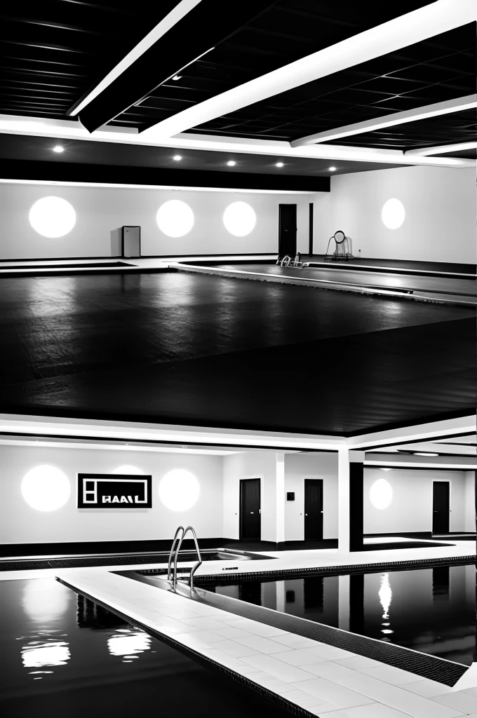 Generate a black and white logo for an event hall with a pool 