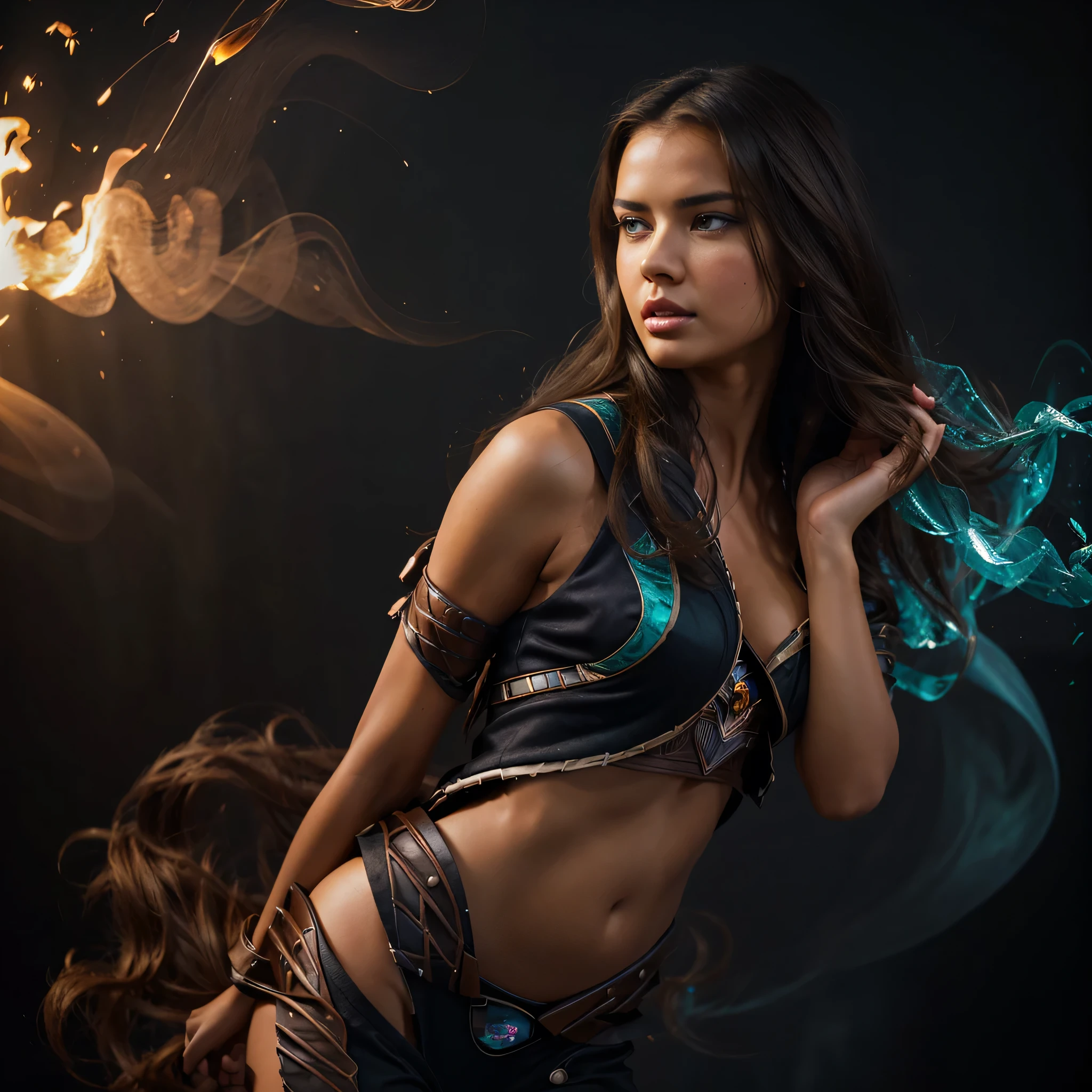Adriana Lima, thick brown hair, Hot , Ukrainian girl, wavy brown hair, Dasha Taran, pretty beautiful brunette, (solo one girl : 2.0), Create an ultra-detailed shot of a figure fully made of smoke in a Smoking Girl shape, full body zoomed, ((Sapphire,Emerald explosion)), (ghostly figure) side view, motion effects, colorful smoke, studio lights, ultra sharp focus, high-speed shot, soft colors, UHD, 16k