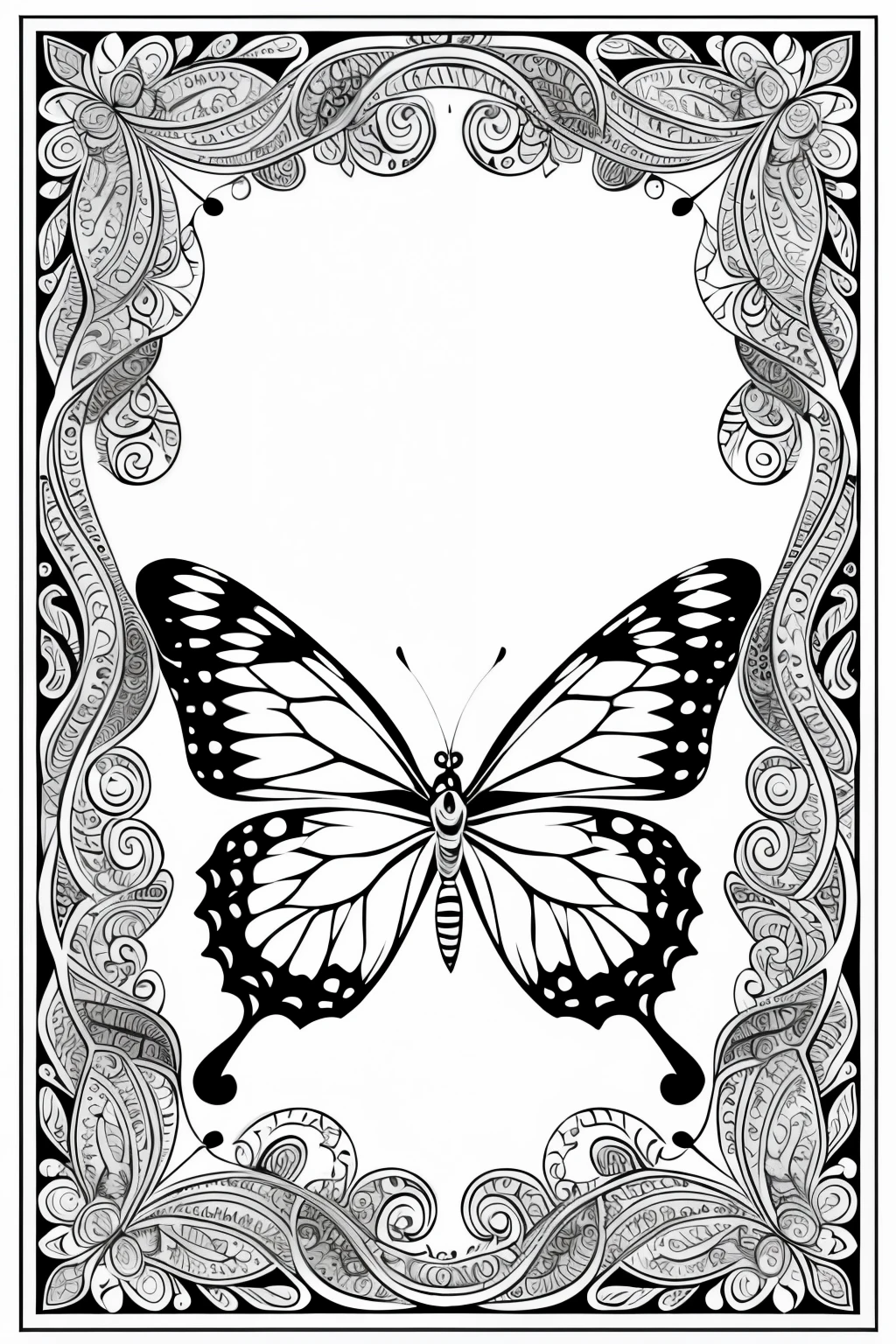 ((best quality)), ((masterpiece)), (detailed), line art for coloring, combine beautiful butterflies with intricate paisley designs
