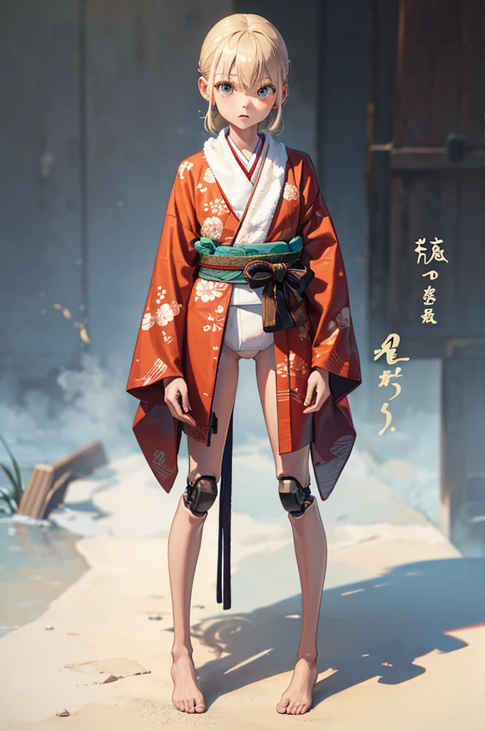 Wooden Humanoid Robot,Wood grain body,child女に似せて作られた,wear the kimono,child,児,Small,Illustrated,((Hand out a towel)),zoom in