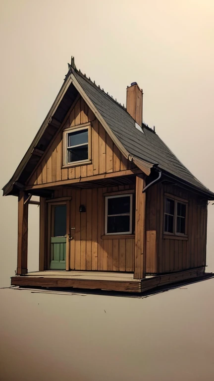 Small house, unfinished sketch, pencil and ink on paper, (simple background:1.2)