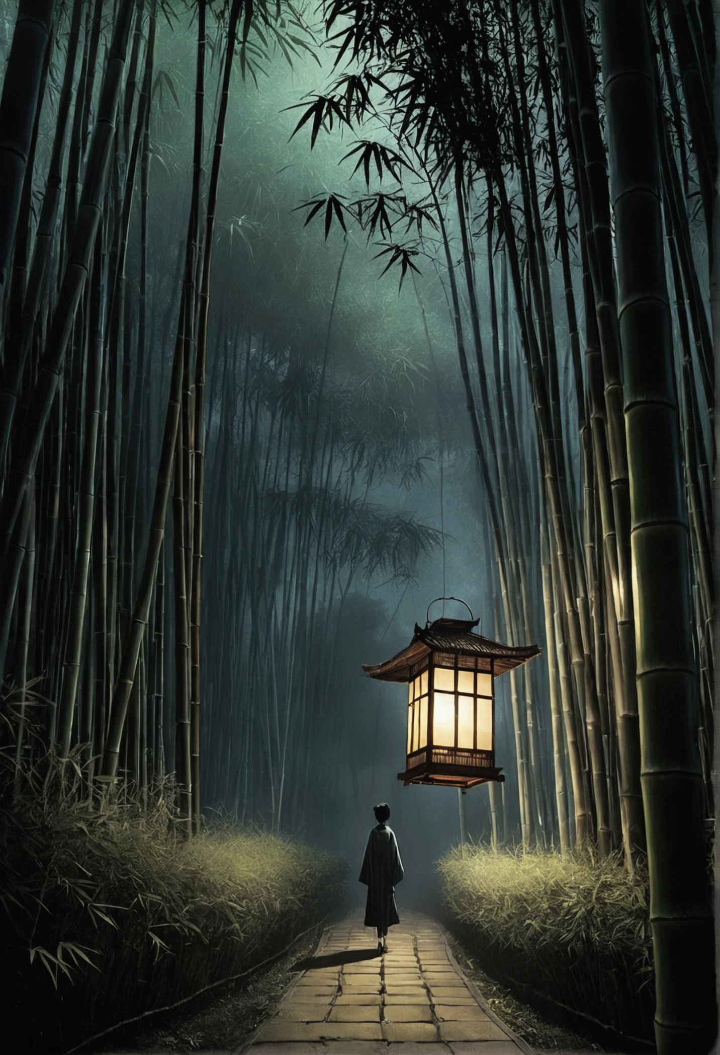 bamboo、darkness、Thick Fog、A large square at the back of the screen、bamboo、Lantern、Lantern、Junji Ito