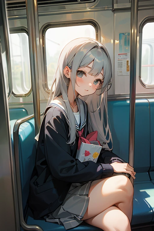 Gray Hair、cute、beauty、high school girl、(on the train)