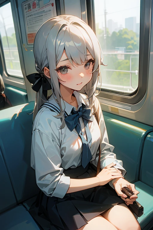 Gray Hair、cute、beauty、high school girl、(on the train)