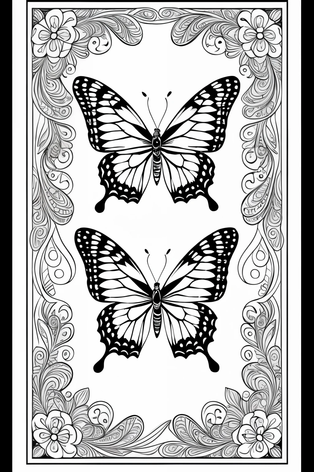 ((best quality)), ((masterpiece)), (detailed), line art for coloring, combine beautiful butterflies with intricate paisley designs