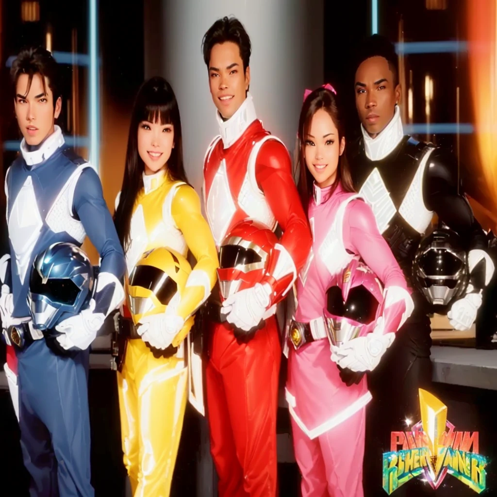 arafed image of a group of people in power rangers costumes, power rangers, power ranger, the secret seventh power ranger, power rangers film, from the hit 9 0 s tv show, yellow ranger,intricate detail, highly detailed, volumetric lighting, 4k rendering, stock photo, ultra-realistic, realistic textures, dramatic lighting, depth of field, film, (very wide angle: 1.3), dark light, wide angle power rangers film, tokusatsu, armor, metallic armor, , kamen rider character, kamen rider, power rangers, the doomslayer mysterio