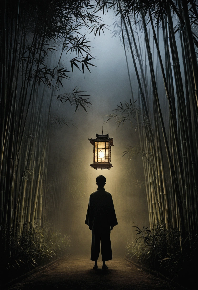 手前にbamboo、darkness、Thick Fog、A large square in front of the screen、bamboo、Lantern、Junji Ito