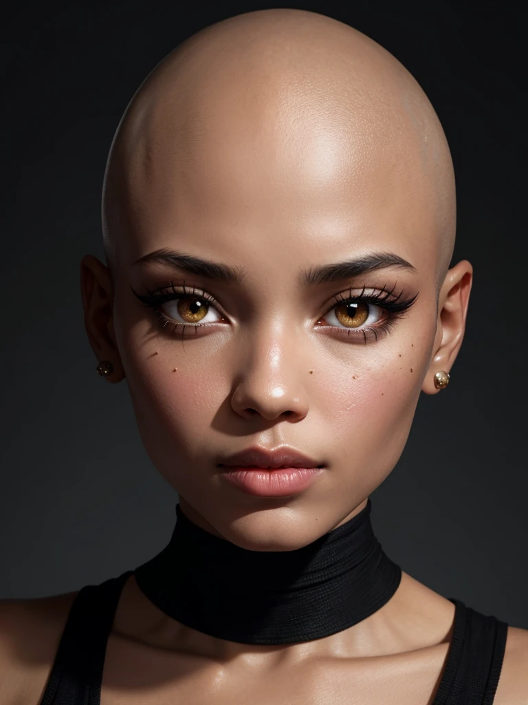 beautiful woman, black, bald, face, close up, front, clear skin, pinterest, instagram model, makeup, UHD, retina, masterpiece, textured skin, super detail, high details, high quality, best quality, highres, HD, 4K, 8k, 16k