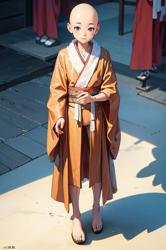 Wooden Humanoid Robot,Wood grain body,child女に似せて作られた,wear the kimono,child,児,Small,Illustrated,((Hand out a towel)),zoom in