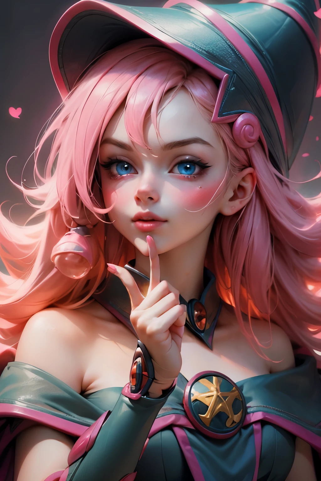 Beautiful face of dark wizard gils., blue eyes. pink lips. long blonde hair. exposed shoulders, angelic smile, beautiful well detailed face of dark wizard gils. blowing a kiss. sexy kiss 