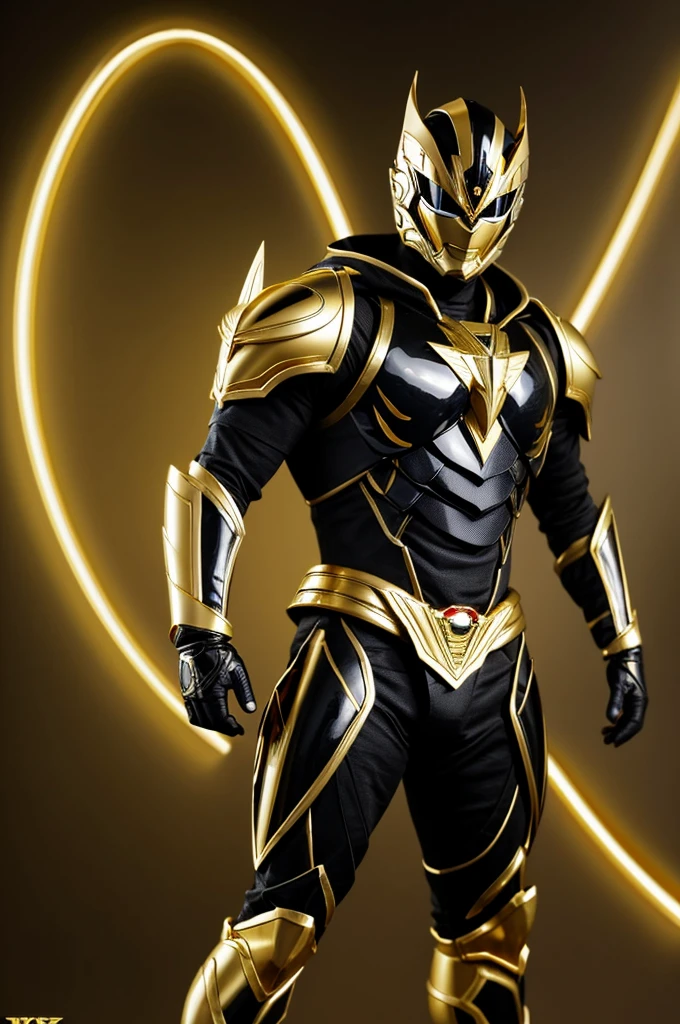 arafed image of a man in a black and gold outfit, the secret seventh power ranger, power ranger, textless, black and golden armor, gold obsidian armor, black and gold armor, tokusatsu, cg art, heavy gold obsidian armor, sideshow collectibles, official art, yellow ranger, sakimi, fan art, fujin,