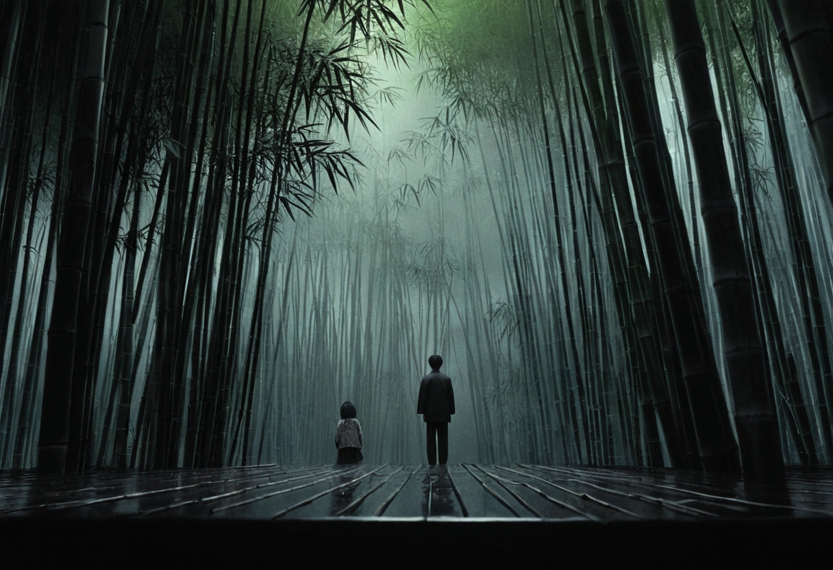 手前にbamboo、darkness、Thick Fog、A large square in front of the screen、bamboo、Junji Ito